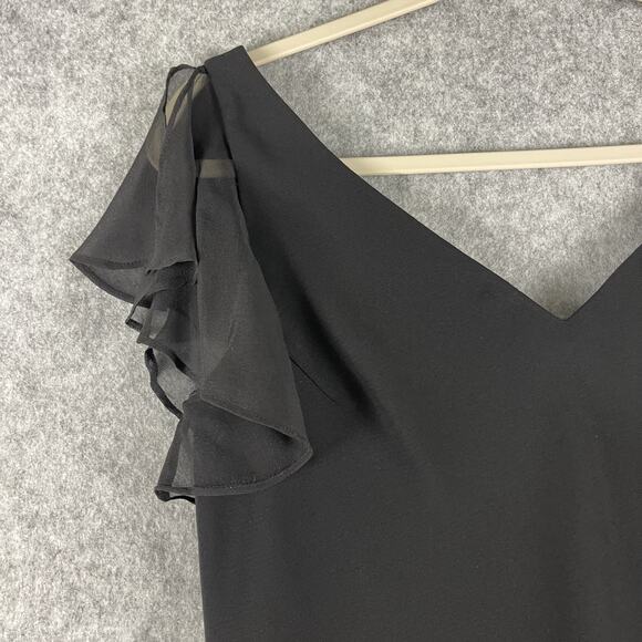 VTG Jones New York Silk Blend Dress Women 12 Black Flutter Sleeve Midi Classic - Picture 4 of 11